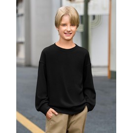Haloumoning Boys Sweatshirts Kids Fashion Long Sleeve Crewneck Pullover 5-14 Years Black