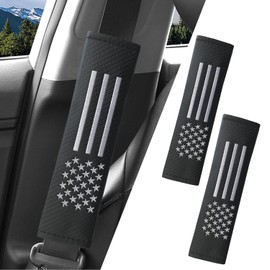 JDDRY 2PC Soft Carbon Fiber Seat Belt Covers with USA Flag