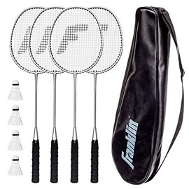 Franklin Sports Badminton Racket and Shuttlecock Set - Includes (4) Rackets, (4) Shuttlecocks with Carry Bag