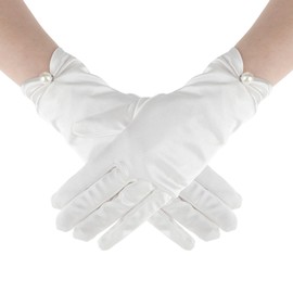 White Satin Gloves for Women, Bridal Short Satin Gloves Wedding Banquet Opera Gloves Uniform Gloves Opera Banquet 1920s Flapper Accessories Floral Tea Party Tuxedo Gloves for Dance Dress Tea Party