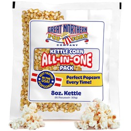 Great Northern Popcorn 8oz Kettle Corn Popcorn Machine Popcorn Packets - 5-Pack Pre-Measured All in One Popcorn Packs - Bulk Popcorn Kernels, Sweet and Salty Popcorn Flavor, and Oil