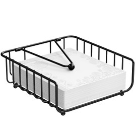 GMFINE Napkin Holder for Table with Weighted Arm, Dinner Metal Flat Napkin Holders for Paper Napkins, Outdoor Napkin Dispenser Restaurant (Black)
