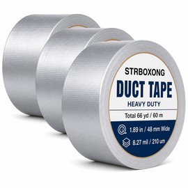 STRBOXONG Nastro Americano Grigio Argento 48mm x 20m, 3 Rotoli, Nastro Telato 210 Micron Impermeabile, Duct Tape Extra Forte, Strappabile a Mano, Senza Residui per Tubi e Metallo
