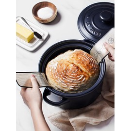 LE TAUCI 3 qt Ceramic Dutch Oven for Bread Baking with Silicone Sling- Lightweight, Non-Toxic, No Seasoning Needed- Oven, Microwave & Dishwasher Safe, Ideal for Home Bakers & Beginners, Midnight Blue