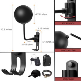 SANGMO - Soporte para casco de motocicleta de 180°, soporte de metal giratorio para casco de pared, soporte para casco de motocicleta con 2 ganchos, colgador de casco para abrigos de motocicleta, bicicletas, gorras, béisbol, casco de rugby (1 unidad)