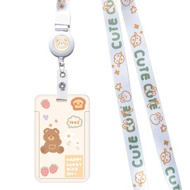 ID Card Holder Cute Cat Lanyard Card Holder Retractable Neck Strap Lanyard Detachable Sliding Badge Holder for Badges Keychain Keyring ID Card Protector