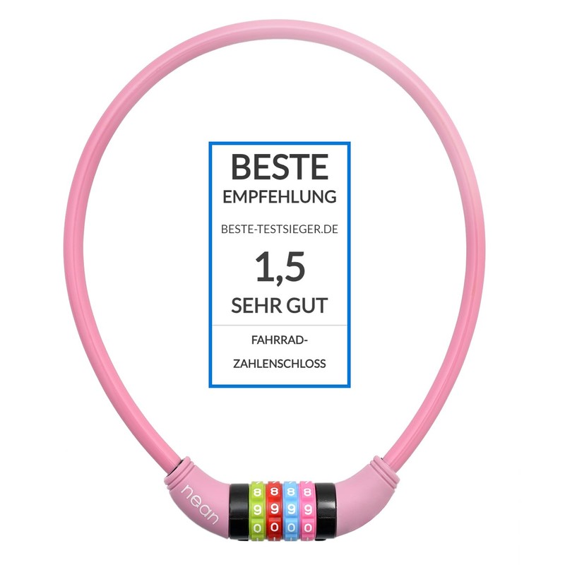 Nean children's-bicycle-cable-lock, number code combination lock in colourful design, 10