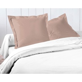 Home Linge Passion Ruffled Flat Cotton 57 Thread Count Pillowcases 25x25 Inch (2 Pack) Dusky Pink, Rose, 63x63 cm