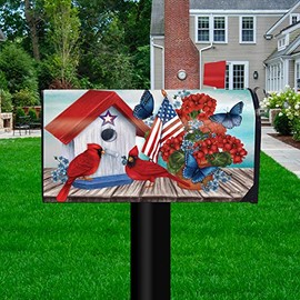 Briarwood Lane American Cardinal Magnetic Mailbox Cover Patriotic Floral Standard