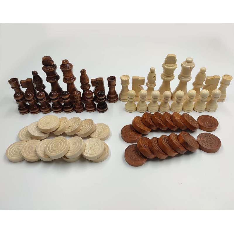 62 Pieces Wooden Checker Pieces & Chess Pieces 2 in