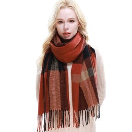 RIIQIICHY Women's Winter Checked Scarves Scarves Winter Scarf Women Cuddly XXL Pashmina Scarf Autumn, Rust Black Beige