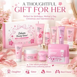 MrCuvaryas Set De Cuidado Facial Sakura Para Adolescentes Y Mujeres, Kit De 32 Piezas Con Esencia De Flor De Cerezo, Srum, Limpiador, Mascarilla Labial, Mascarilla De Barro Y Ms.