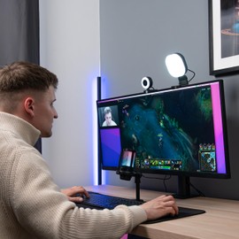 LED Streaming Key Light, LED Streamlight with TrueSoft, Adaptable Monitor Mount, Adjustable Color Temperature & Brightness Settings