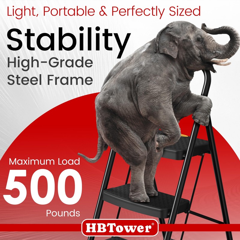 HBtower Step Ladder Sturdy, Heavy Duty Step Stool for Adults,