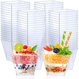 Zubebe 100 Pack 3.5 oz Square Plastic Cups, Appetizer Dessert Cups Clear Plastic Disposable Small Tumbler for Ice Cream, Fruit Puddings, Desserts, Appetizers Summer Wedding Party Catering Supplies