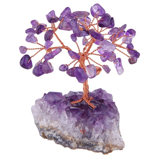 Mookaitedecor Amethyst Crystal Tree with electroplated colourful quartz base and wrapping with copper wire, beautiful symbol for wealth and happiness, family office decoration