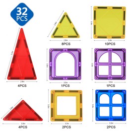MAGBLOCK Magnetic Blocks - Magnetic Tiles for Kids - 3D Magnetic Building Blocks for Toddlers Building Blocks with Clear Color Educational Toys Set 32 Pieces
