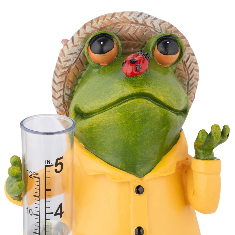 Relaxdays Rain Gauge Frog Weather Resistant Analogue Rain Indicator H