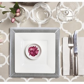 Set of Ten (10) Silver, Silver Spoons and More Charger Collection Large 14" Beaded Texture Square Disposable Charger Plates