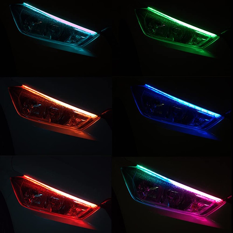 AOTOINK Car Headlight LED Strip, 24Inch RGB Multi Color Headlight