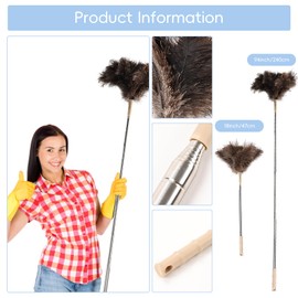 THARAHT Extendable Ostrich Feather Duster up to 27-94 inches Fluffy Feathers Long Handle Reusable for Cleaning Ceiling Fan Pendant lamp High Ceiling Blinds Furniture Feather Duster