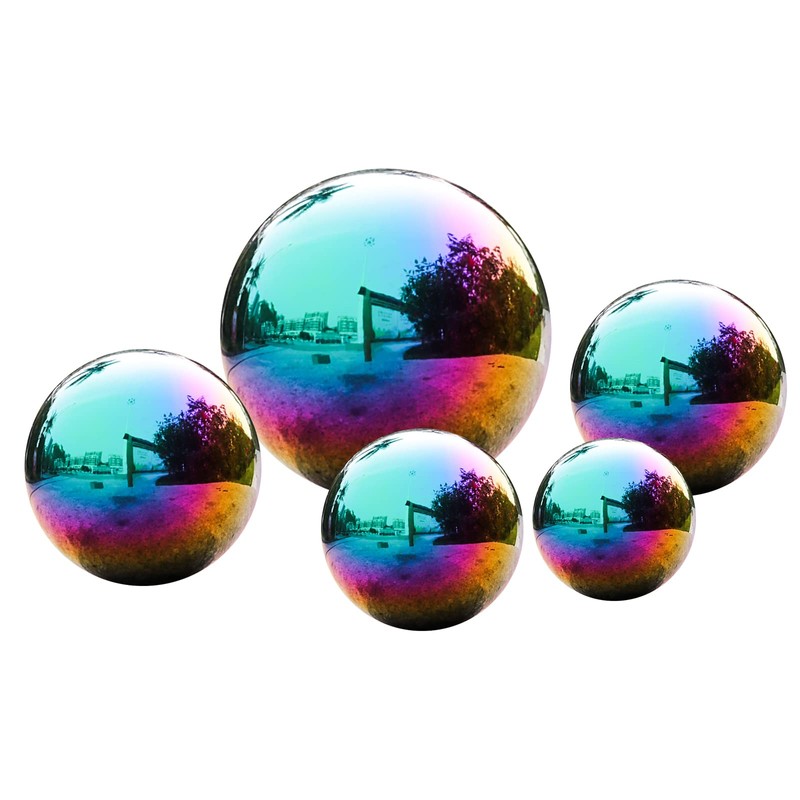 SUCREVING Rainbow Stainless Steel Gazing Ball,10inch Mirror Polished Hollow Ball