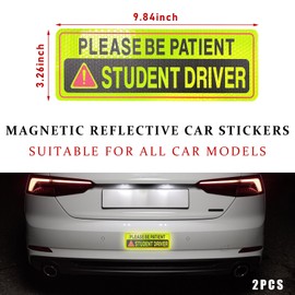 Yourkar 2 PCS Magnetic Car Stickers, Student Driver Magnetic Reflective Patient Signs Stickers, New Drivers Driving Bumper Magnet Stickers for Safety Warning, Car Accessories (Style 3)