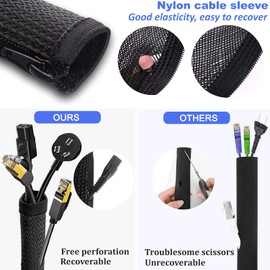 UPXDUMI Cable Tidy Zip Sleeve for PC/TV, 20mm - 2.4m Desk Cable Management Organisers, Wire Tidy Loom Tube Cord Cover Protector with 20 PCS Reusable Cable Ties for Home, Office, 2*(50CM+70CM), Black