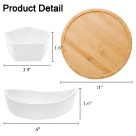 Cididu Ceramic Serving Tray Platters Lazy Susan, Rotating Divided Serving Set with 6 Removable Compartment, 11'' Appetizer Relish Dish, Snack Bowl Set for Party, Kitchen, Fruit