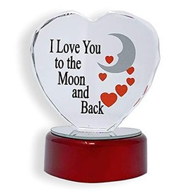 BANBERRY DESIGNS I Love You to The Moon and Back LED Crystal Heart Lighted Light Up Heart on a Red Heart Base Color Changing Light
