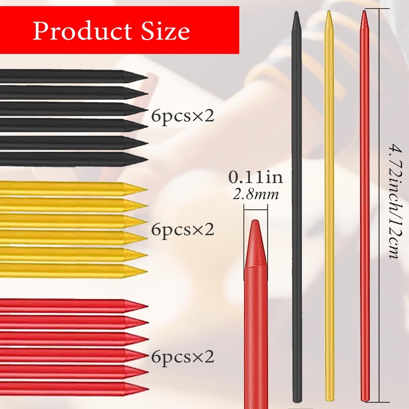 PLATEYTR 2.8 mm Pencil Leads for Carpenter's Pencil, 36 Pieces