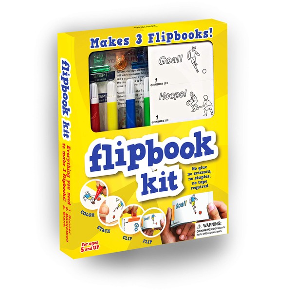 Fliptomania Make Your Own Flipbook Kit: Basketball and Soccer - Paper Stop Motion Animation Kit : Creative Flip Book Kit for Kids 6-12 and Creative Animation Artists