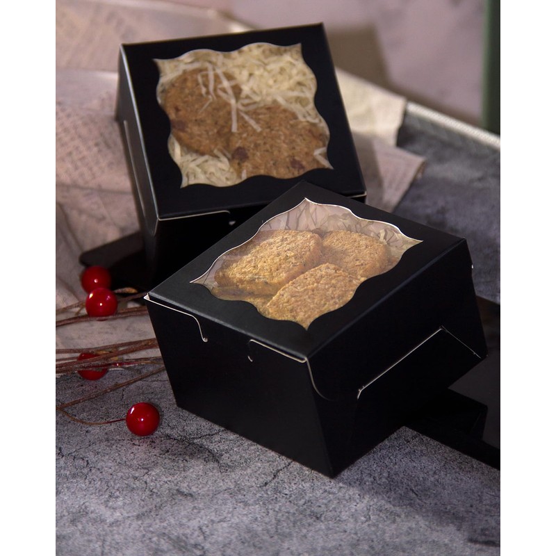 Gcardist Black Bakery Boxes with Window, Pack of 30, 10