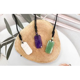 ZHIYUXI 3PCS Men Necklace Amethyst Clear Quartz Green Aventurine Healing Crystals Necklace Adjustable Rope Gemstone Pendent Natural quartz stone Pendents Reiki Luck Jewelry for Men