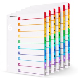 Tab Dividers for 3 Ring Binders Bulk, Binder Dividers for 3 Ring Binder, Index Tabs for Binders with Customizable Table of Contents, 3 Hole Punched - 8.5x11 Inch - 1-15 Dividers - 6 Sets (1-10 Tabs)