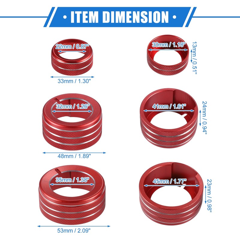 VekAuto 5 Pcs AC Climate Control Knob Rings Compatible for