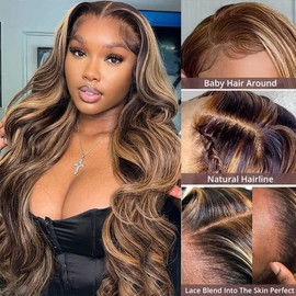 AMIRTY 250 Density 360 Lace Front Wigs Human Hair Pre Plucked Honey Blonde Body Wave Lace Front Wigs with Baby Hair Full 360 Glueless HD Transparent Lace Front Human Hair Wigs for women 28 Inch