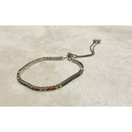Nice Rainbow Dainty Tennis Multi Color Silver Bracelet Kids Teens Ladies Adjustable