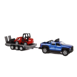 Kids Globe SUV mit Anhänger + Bagger (Licht + Sound, Geländewagen mit Rückzugsmotor, Spielzeug aus Kunststoff, Türen Lassen Sich öffnen) 510207