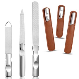 Wanmu 3Pcs Metal Nail File, Stainless Steel Nail Trimmer with Leather Case, Heavy Duty Double Sided Toenail File for Thick Toenails, Professional coarse Nail File for Men Women, Home Salon, Travel