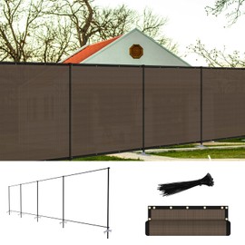 FLORALEAF 6'x6' Outdoor Privacy Fence with Iron Poles Rails Dog Fence for Garden Patio Backyard Yard Temporary Safety Barrier Chicken Metal Fence with Spikes, Brown