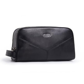 CONTACTS Neceser Hombre de Cuero,neceser de viaje Resistente al Agua con Múltiples Compartimentos, neceser hombre piel para Cuidado Personal, regalos para hombre, cosmetiquera, negro