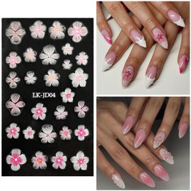 VOTACOS Blush Flower Nail Art Stickers Decals 5D Embossed Nail Decals Spring Summer Frangipani Nail Art Design Self-Adhesive Nail Supplies Accessories 3D Flower Nail Stickers for Women Nail Decoration