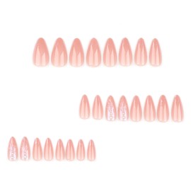 MERVF Medium Press on Nails Almond Fake Nails Press ons Glitter French Tip Glue on Nails Chrome Summer Stiletto Acrylic Nails with 3D Seashell Design 24pcs Glossy