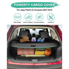 Powerty Cargo Cover for Jeep Patriot & Compass 2007-2016 Accessories Trunk Cover Retractable Trunk Shielding Shade Cargo Luggage Cover No Gap (Not Fit 2017 Jeep Patriot)