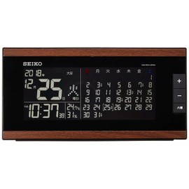 Seiko Clock DL212B Seiko Alarm Clock, Radio Wave, AC Type, Digital Monthly Calendar Function, Luck-Day Display, Brown, Wood Grain Pattern