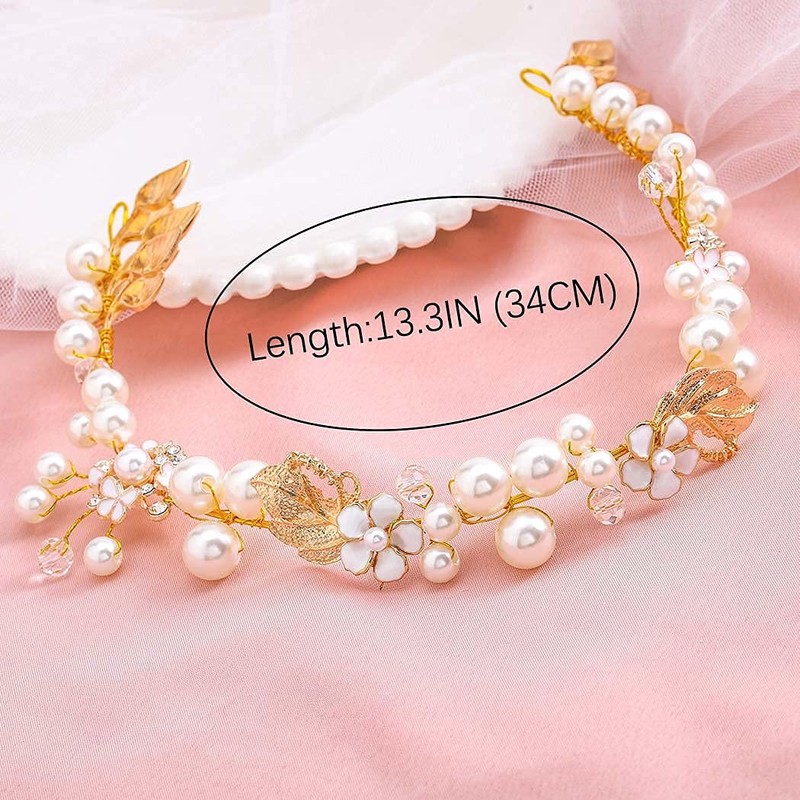 IYOU Princess Bridal Headdress Pearl Hair Dress Tiara Leaves Holy