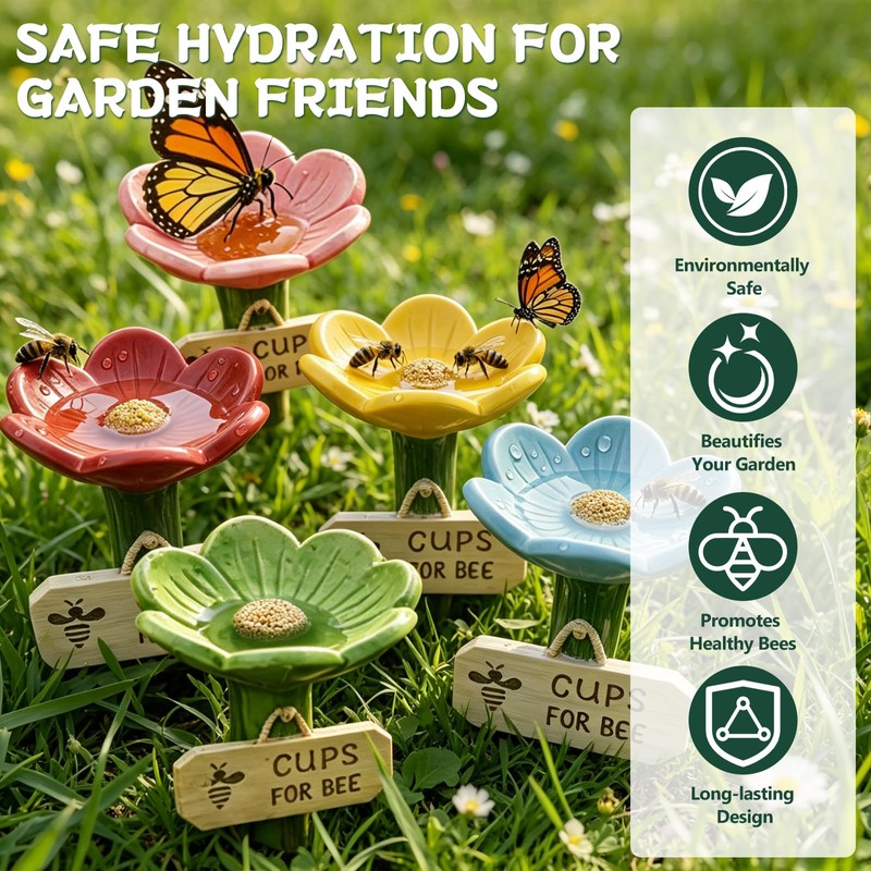 5PCS Bee Watering Station for Garden, Bee Drinking Cups Colorful