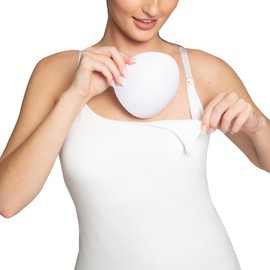 BELLY BANDIT BASICS Leak-Resistant Nursing Tank – Soft Cotton Maternity Cami with Built-in Bra, Adjustable Straps & Removable Leakproof Pads – Comfortable Seamless Breastfeeding Tank | White, Small