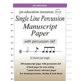 Single Line Percussion Manuscript Paper: with percussion clef